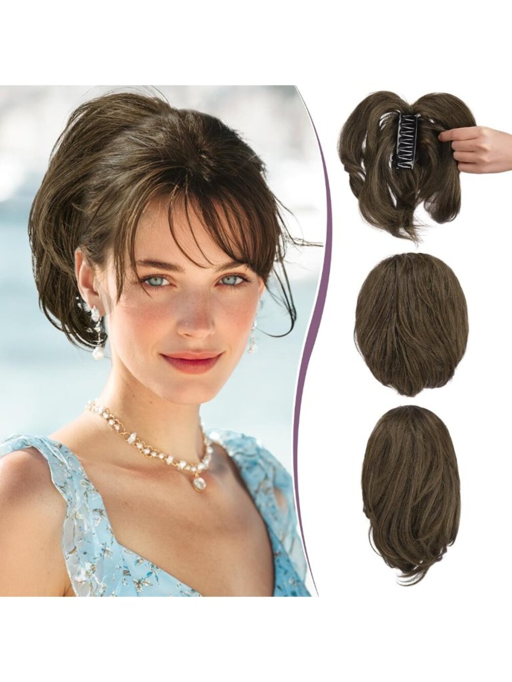Short Human Hair Ponytail Extension Claw Clip, 9 Inch Messy Bun Piece for Women